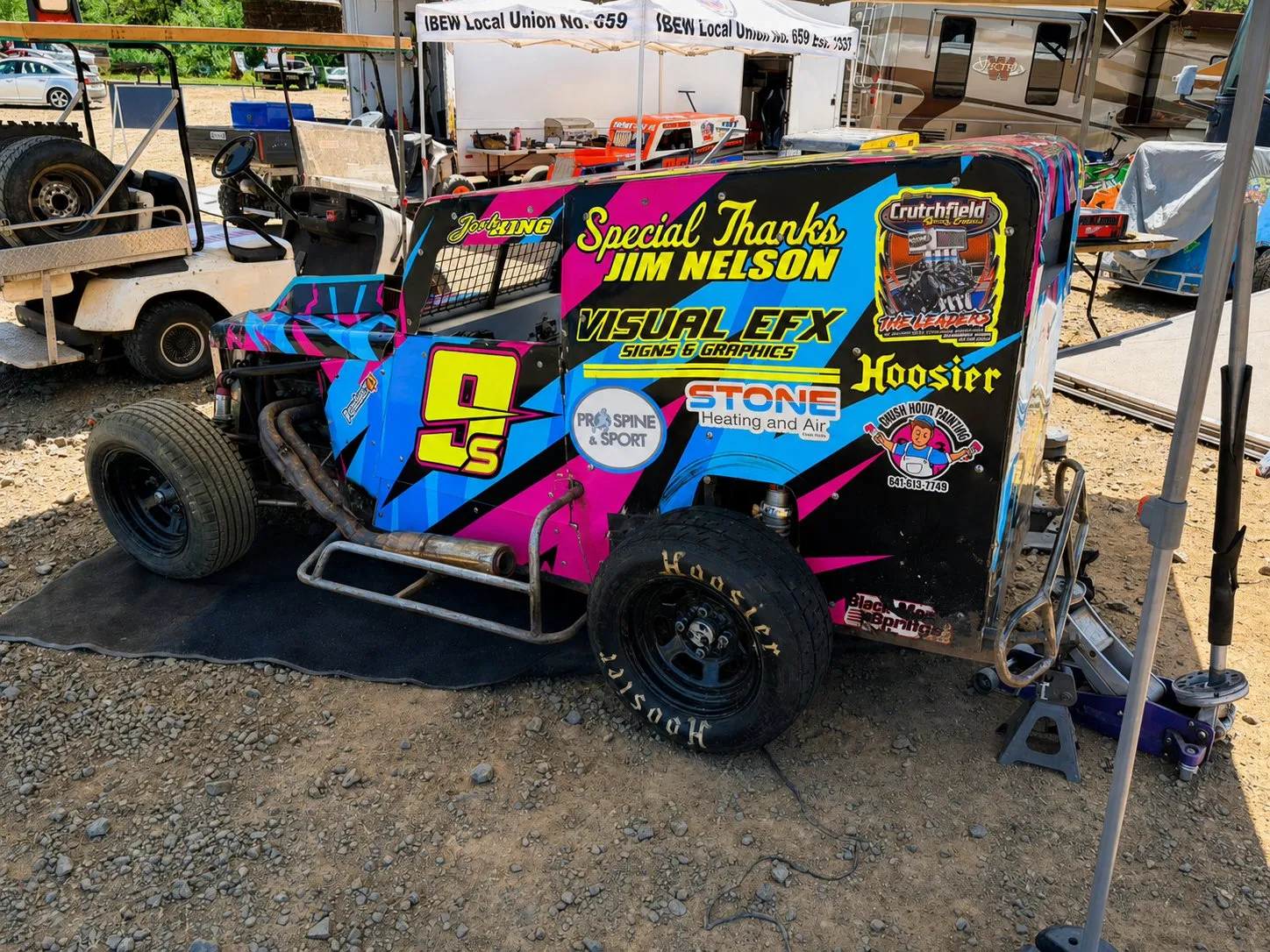 A modified sprint car in the Coos Bay Speedway pits